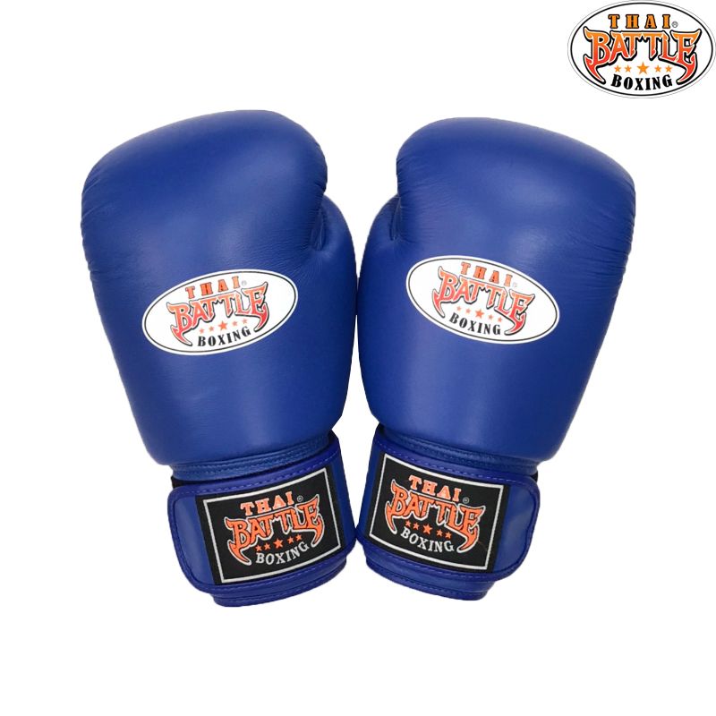 GTB-A01 Boxing Gloves-Leather Blue-Yellow Thai Battle Boxing - Main Image